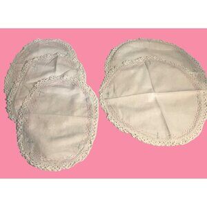 Vintage Hand Embroidered Lace Doilies 2 Round 3 Oval Pink Blue Knitted Edge